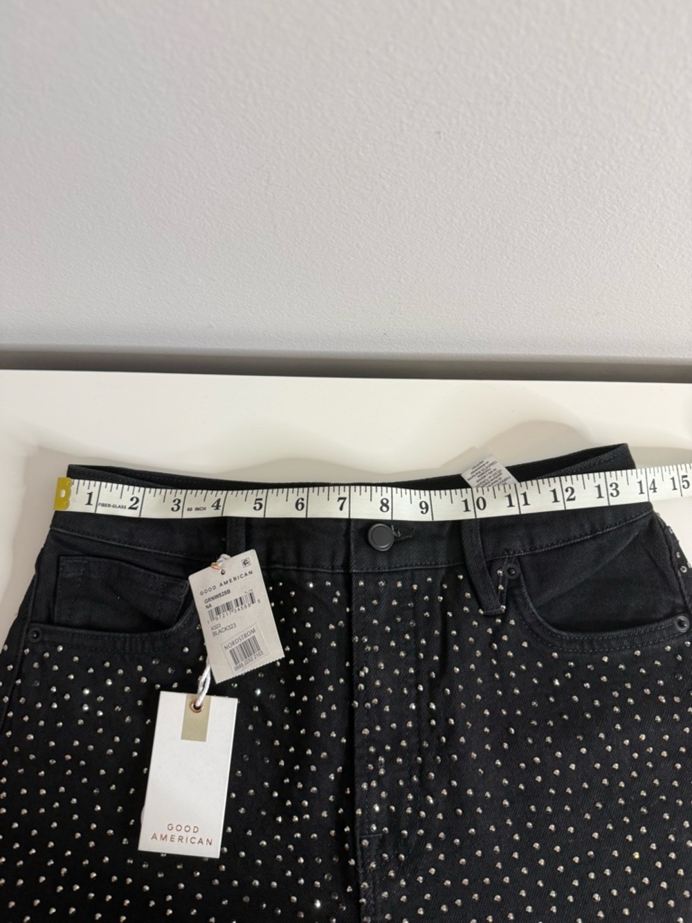 Good American Good Ease Embellished Baggy Jeans Sparkle Wide Leg Black 2/26 NWT - Picture 8 of 13